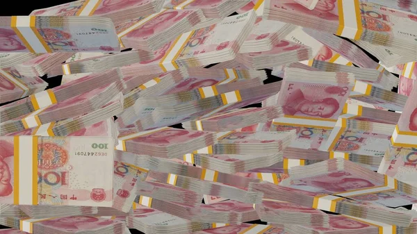 100 Chinese yuan money composition. Financial background. Many banknotes and wads of money. Business or economy concept. Cash.