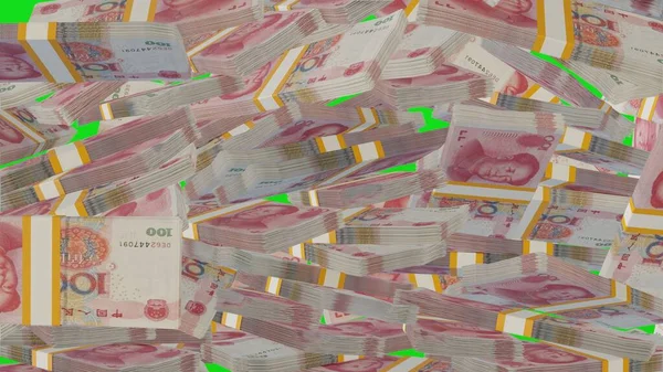 100 Chinese yuan money composition. Financial background. Many banknotes and wads of money. Business or economy concept. Cash.