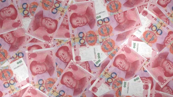 100 Chinese yuan money composition. Financial background. Many banknotes and wads of money. Business or economy concept. Cash.