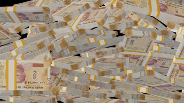 200 Indian rupees money composition. Financial background. Many banknotes and wads of money. Business or economy concept. Cash.