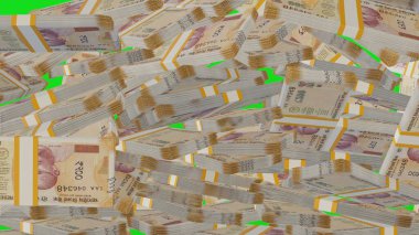 200 Indian rupees money composition. Financial background. Many banknotes and wads of money. Business or economy concept. Cash.