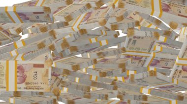 200 Indian rupees money composition. Financial background. Many banknotes and wads of money. Business or economy concept. Cash.