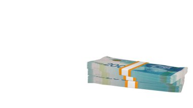 200 Israeli shekels money composition. Financial background. Many banknotes and wads of money. Business or economy concept. Cash.