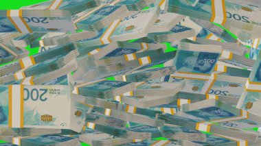 200 Israeli shekels money composition. Financial background. Many banknotes and wads of money. Business or economy concept. Cash.