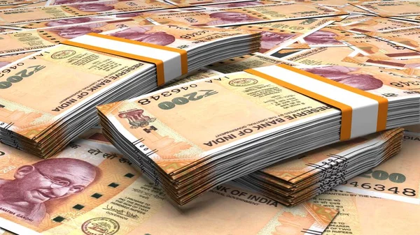 200 Indian rupees money composition. Financial background. Many banknotes and wads of money. Business or economy concept. Cash.