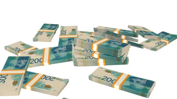 200 Израильских Шекелей Денежной Композиции Финансовый Фон Много Банкнот Пачек — стоковое фото