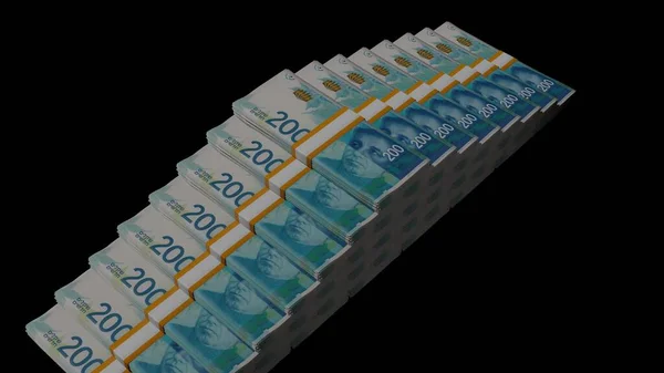 200 Israeli Shekels Money Composition Financial Background Many Banknotes Wads — 스톡 사진