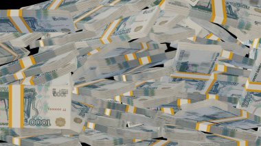 1000 Russian rubles money composition. Financial background. Many banknotes and wads of money. Business or economy concept. Cash.