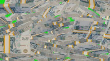 1000 Russian rubles money composition. Financial background. Many banknotes and wads of money. Business or economy concept. Cash.