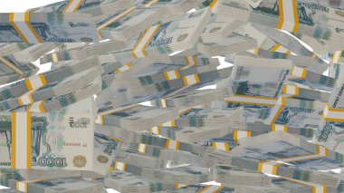 1000 Russian rubles money composition. Financial background. Many banknotes and wads of money. Business or economy concept. Cash.