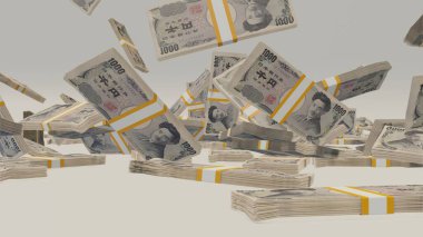1000 Japanese yen money composition. Financial background. Many banknotes and wads of money. Business or economy concept. Cash.