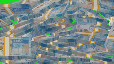 2000 Russian rubles money composition. Financial background. Many banknotes and wads of money. Business or economy concept. Cash.