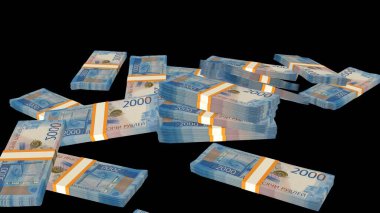 2000 Russian rubles money composition. Financial background. Many banknotes and wads of money. Business or economy concept. Cash.