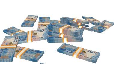 2000 Russian rubles money composition. Financial background. Many banknotes and wads of money. Business or economy concept. Cash.