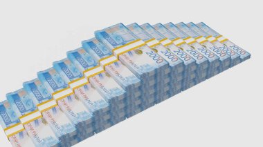 2000 Russian rubles money composition. Financial background. Many banknotes and wads of money. Business or economy concept. Cash.