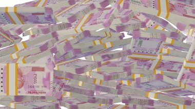 2000 Indian rupees money composition. Financial background. Many banknotes and wads of money. Business or economy concept. Cash.