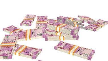 2000 Indian rupees money composition. Financial background. Many banknotes and wads of money. Business or economy concept. Cash.
