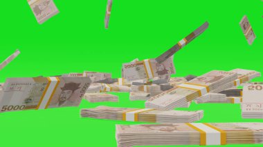 5000 South Korean won money composition. Financial background. Many banknotes and wads of money. Business or economy concept. Cash.