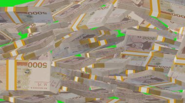 5000 South Korean won money composition. Financial background. Many banknotes and wads of money. Business or economy concept. Cash.
