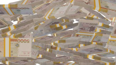 5000 South Korean won money composition. Financial background. Many banknotes and wads of money. Business or economy concept. Cash.