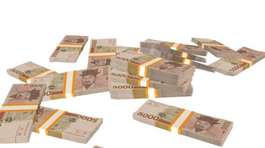 5000 South Korean won money composition. Financial background. Many banknotes and wads of money. Business or economy concept. Cash.