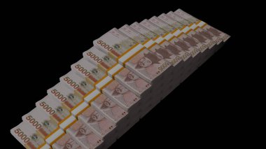 5000 South Korean won money composition. Financial background. Many banknotes and wads of money. Business or economy concept. Cash.