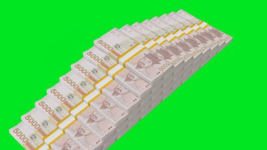 5000 South Korean won money composition. Financial background. Many banknotes and wads of money. Business or economy concept. Cash.