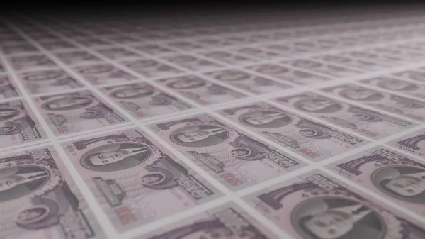 5000 South Korean won bills on money printing machine. Illustration of printing cash. Banknotes. KRW.