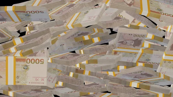 5000 Южнокорейцев Выиграли Деньги Финансовый Фон Много Банкнот Пачек Денег — стоковое фото