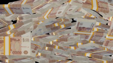 5000 Russian rubles money composition. Financial background. Many banknotes and wads of money. Business or economy concept. Cash.