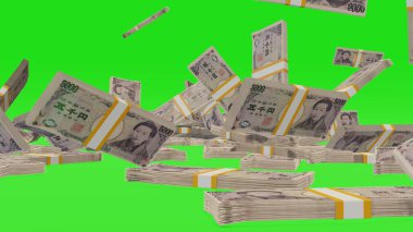 5000 Japanese yen money composition. Financial background. Many banknotes and wads of money. Business or economy concept. Cash.