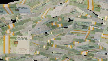 10000 South Korean won money composition. Financial background. Many banknotes and wads of money. Business or economy concept. Cash.