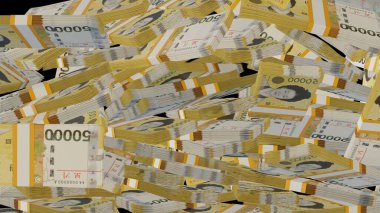 50000 South Korean won money composition. Financial background. Many banknotes and wads of money. Business or economy concept. Cash.