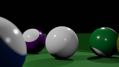 Balls on a billiard table. Ball flies into the hole. Billiards. Pool table. Sport concept. Game.