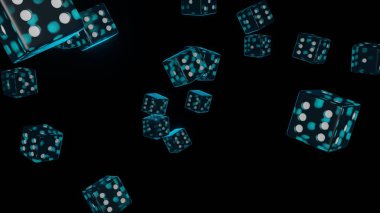 Blue dice on black background. Gambling concept. Casino. Dice.