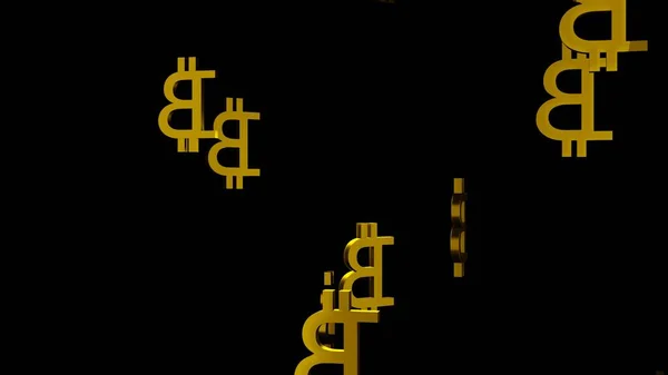 Many Golden Bitcoin Signs Black Background Crypto — ストック写真
