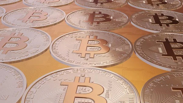 Golden Bitcoin Coins Background Crypto Currency Concept Btc Crypto — Stok fotoğraf