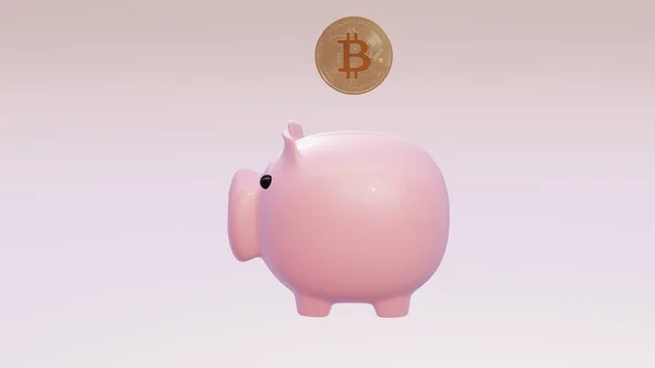 Piggy Bank Bitcoin Crypto Currency Btc Savings Cryptocurrency Crypto — Stok fotoğraf