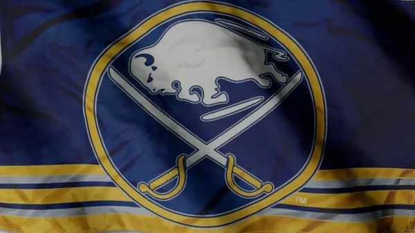 Σημαία Της Λέσχης Χόκεϊ Buffalo Sabres Κυματίζει Στον Άνεμο Μπάφαλο — Φωτογραφία Αρχείου