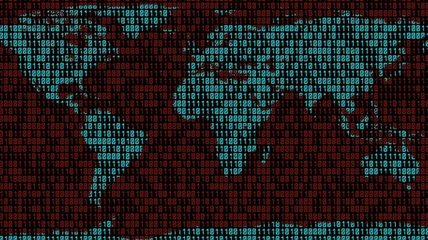 Binary code. Zeros and ones in the form of a map of the world. Global programming concept. Coding.