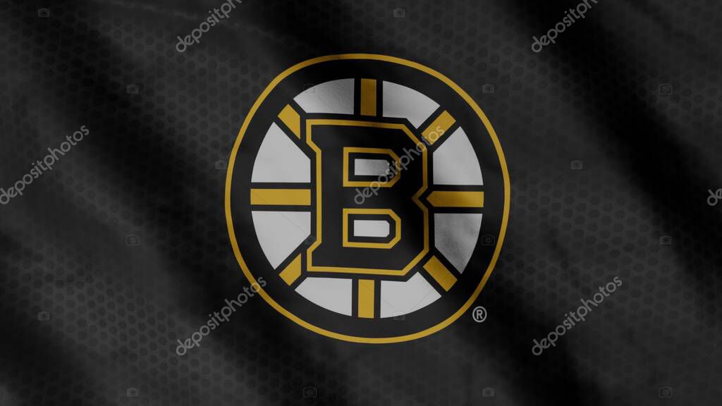 Boston Bruins hockey club flag waving in the Wind. Boston Bruins HC. Team flag.