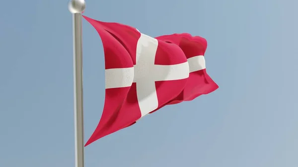 Датский Флаг Флагштоке Флаг Дании Развевается Ветру Государственный Флаг — стоковое фото