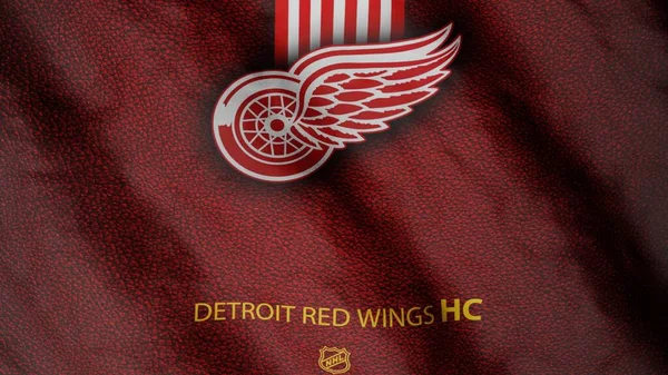Флаг Хоккейного Клуба Детройт Ред Уингз Размахивает Ветром Детройт Ред — стоковое фото