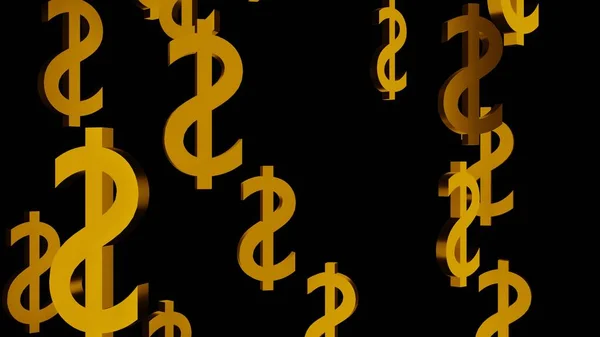 Golden Dollar currency signs on black background. USA money. USD.