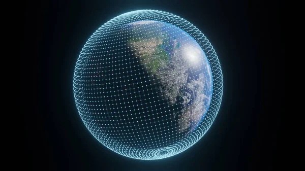 Вращающаяся Планета Земля Технологическая Иллюстрация Концепция Коммуникации — стоковое фото