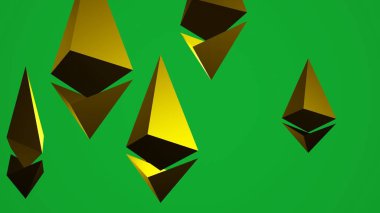 Golden Ethereum symbols on chromakey background. ETH.