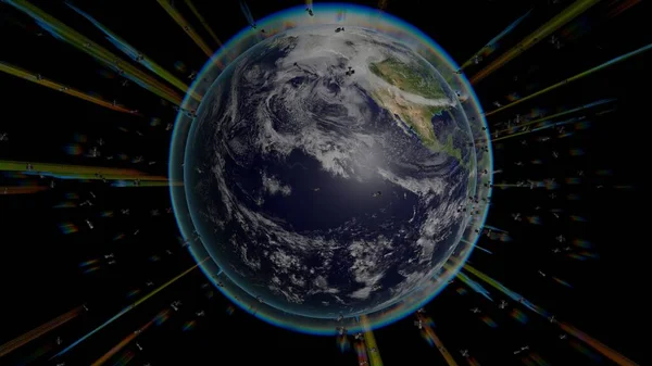 Планета Земля Множеством Спутников Вокруг Вид Космоса Концепция Мировой Связи — стоковое фото