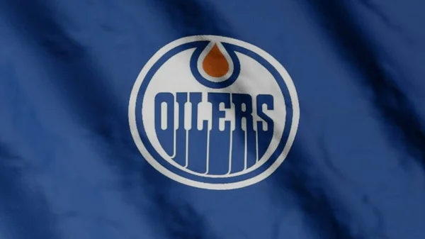 Edmonton Oilers Hockey Club Flag Waving Wind Edmonton Oilers Team — Stockfoto