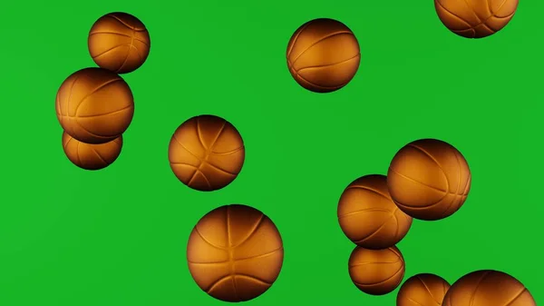 Many Golden Basketball Balls Chromakey Background Basketball — Fotografia de Stock