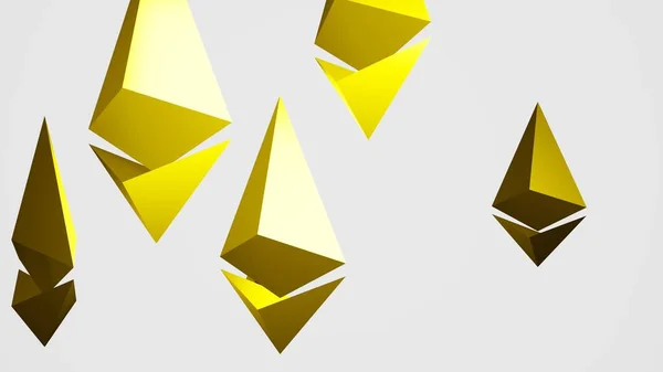 Golden Ethereum Symbols White Background Eth — Stockfoto